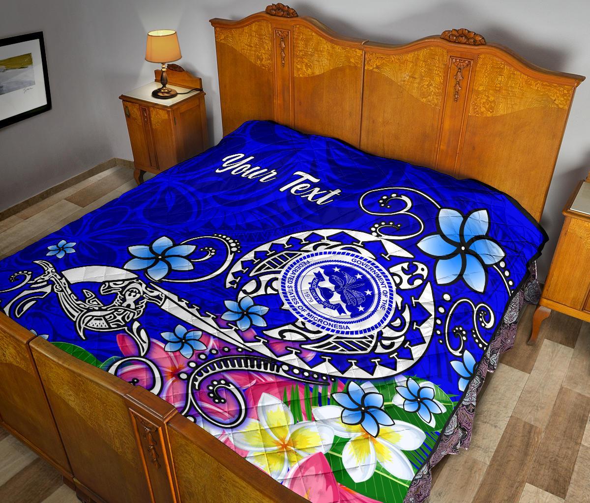 FSM Custom Personalised Premium Quilt - Turtle Plumeria (Blue) - Polynesian Pride