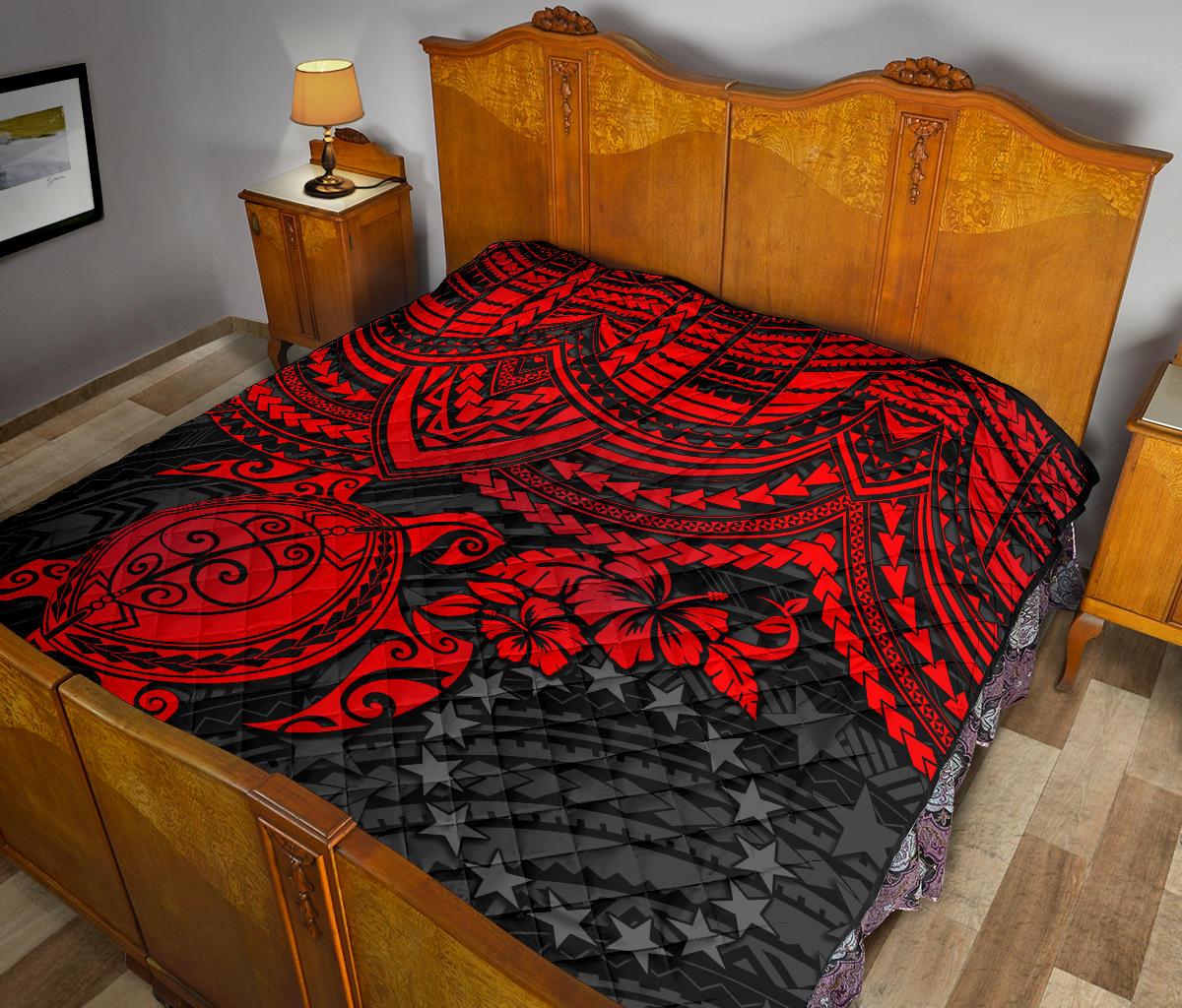 Cook Islands Polynesian Premium Quilt - Red Turtle - Polynesian Pride