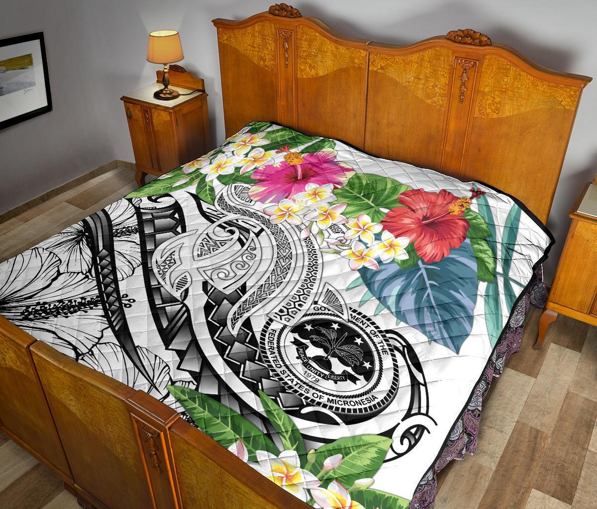 FSM Polynesian Premium Quilt - Summer Plumeria (White) - Polynesian Pride