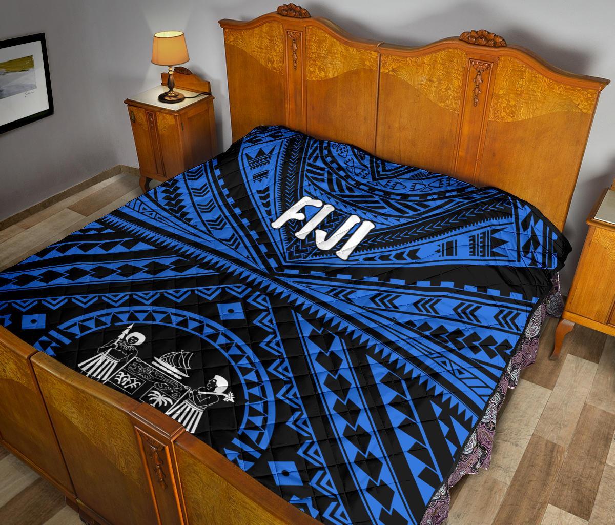 Fiji Premium Quilt - Fiji Seal With Polynesian Tattoo Style (Blue) - Polynesian Pride