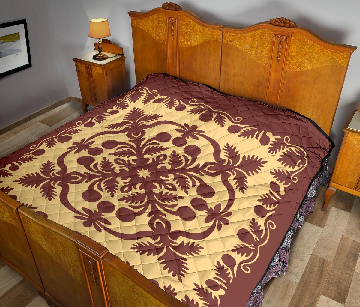 Hawaiian Premium Quilt Royal Pattern - Coral - Polynesian Pride