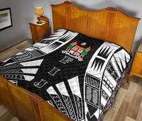 Fiji Premium Quilt - Fiji Coat Of Arms Polynesian White Tattoo (Black) - Polynesian Pride