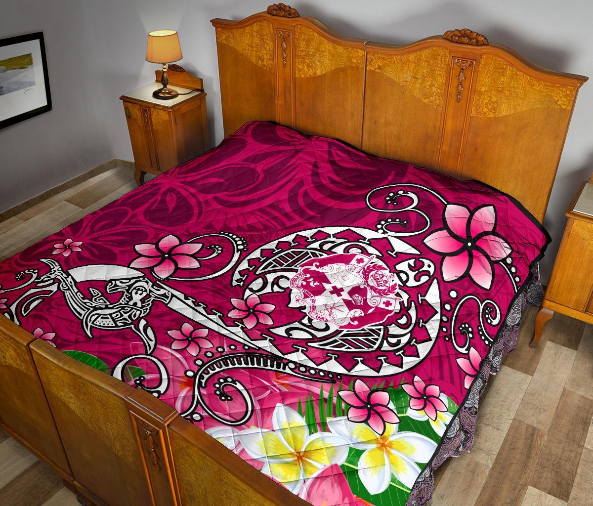 Tonga Premium Quilt - Turtle Plumeria (Pink) - Polynesian Pride