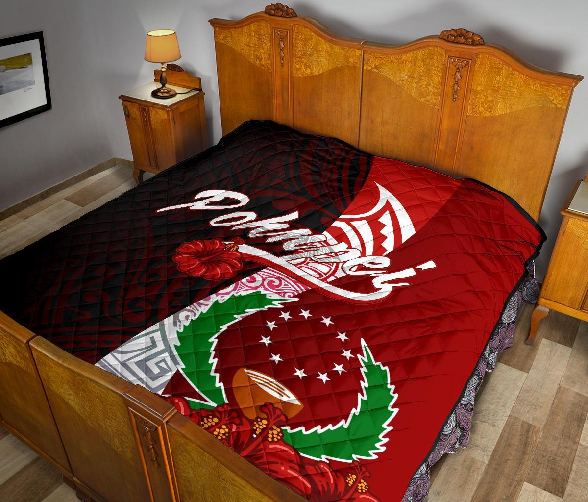 Pohnpei Micronesia Premium Quilt - Coat Of Arm With Hibiscus - Polynesian Pride