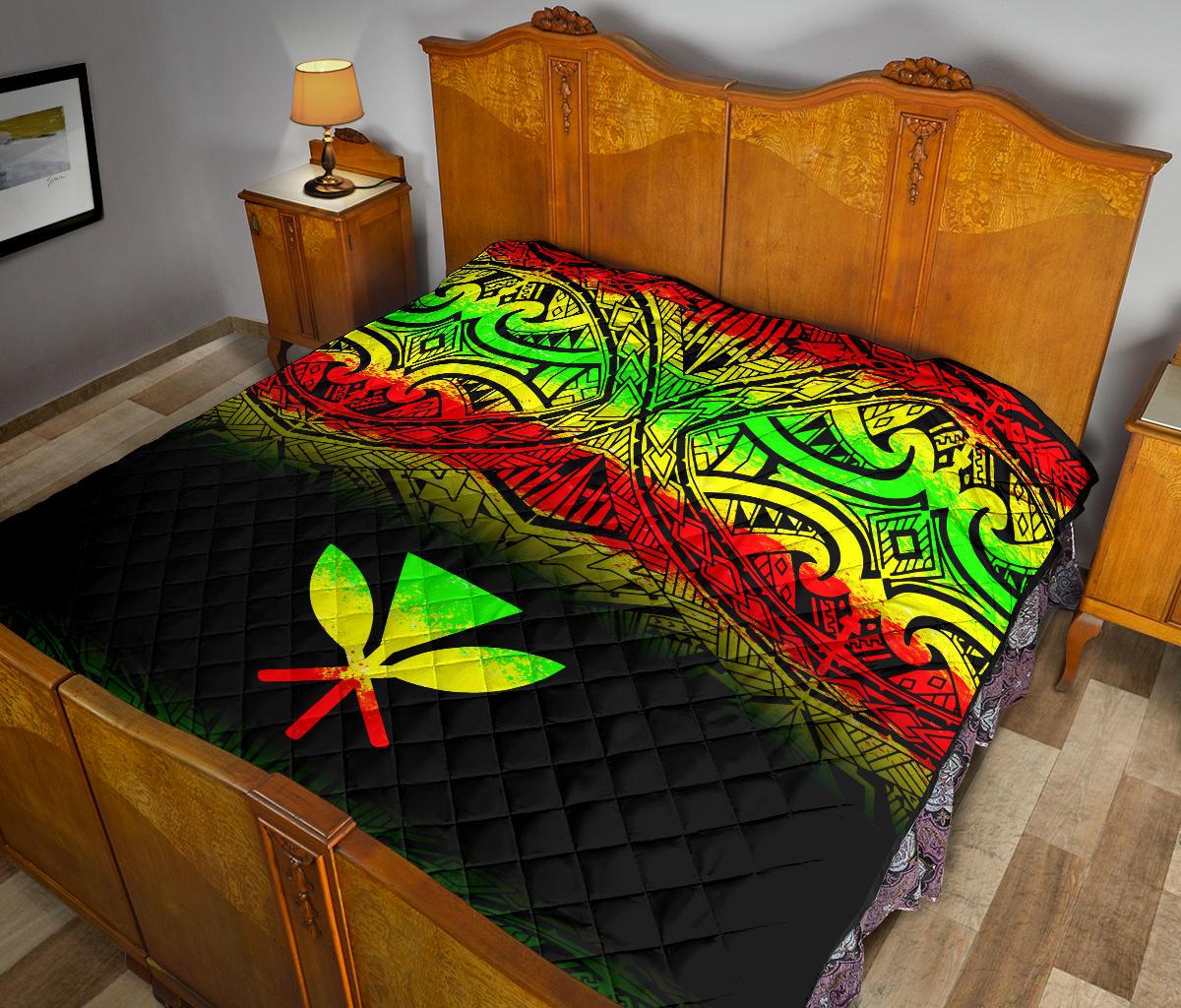 Hawaii Premium Quilt - Reggae Kanaka Maoli Polynesian Tattoo & Black Frog - Polynesian Pride