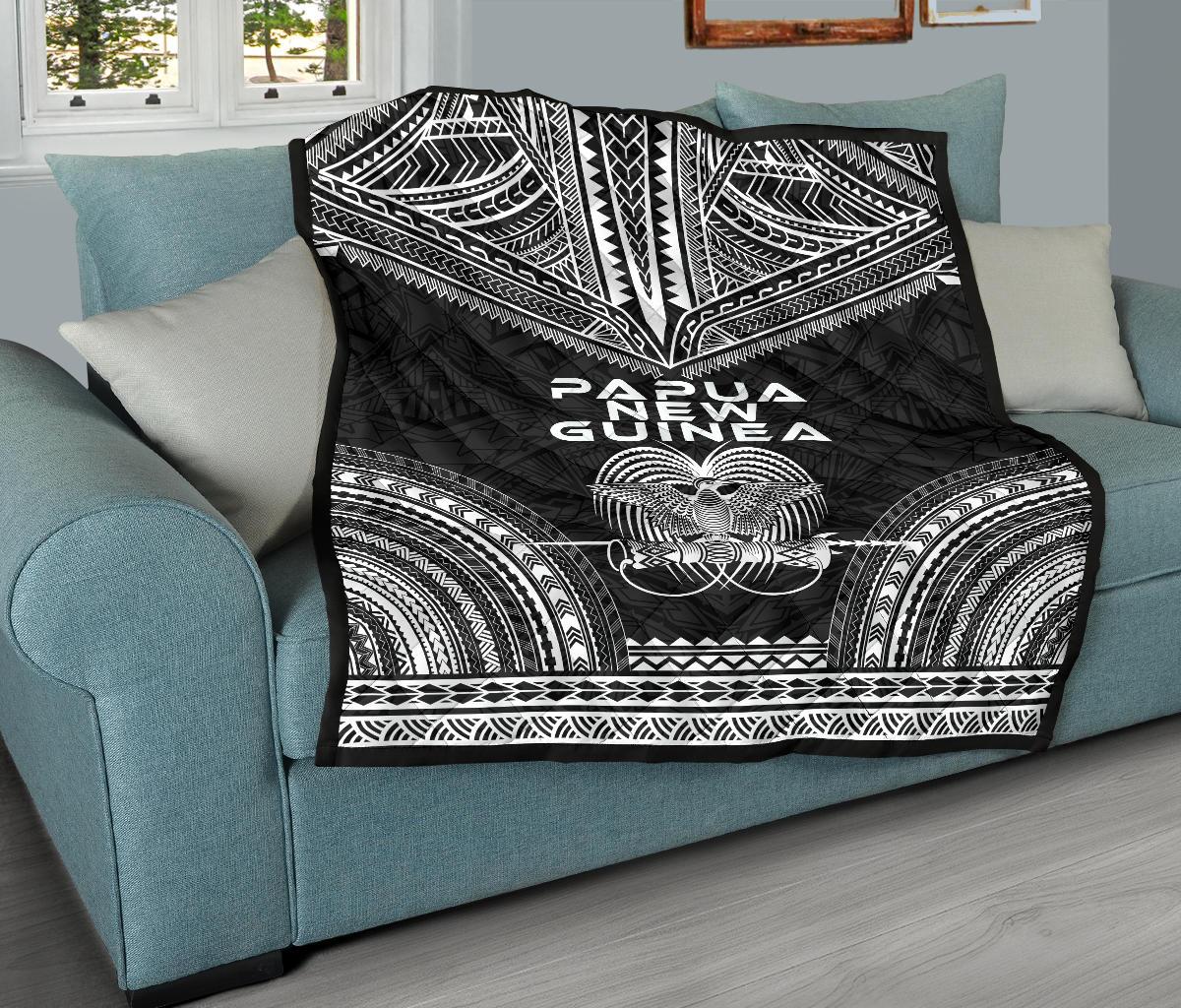 Papua New Guinea Premium Quilt - Papua New Guinea Coat Of ArmsPolynesian Chief Black Version - Polynesian Pride