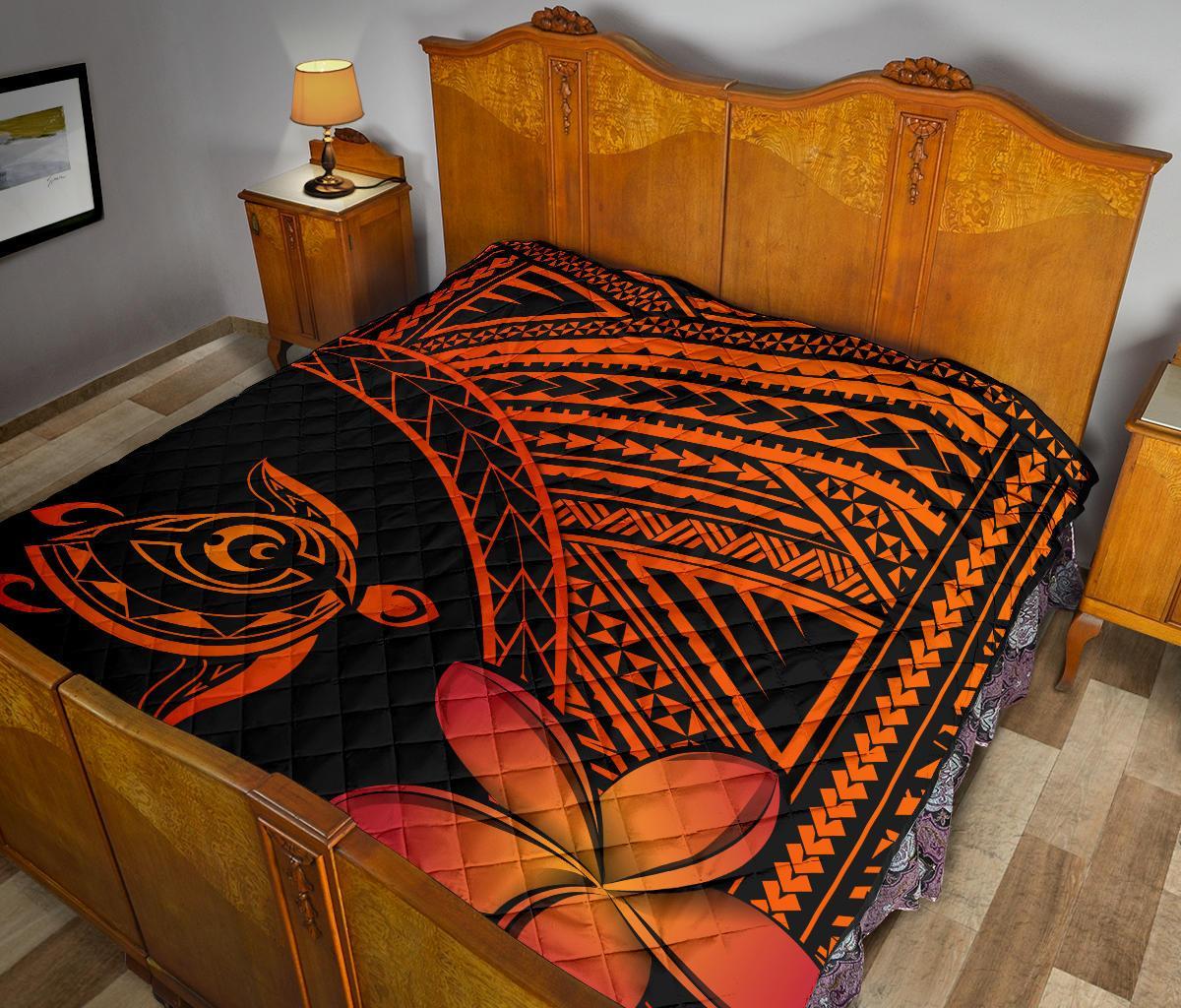Hawaii Quilt - Hawaii Turtle Plumeria Quilt Orange - Polynesian Pride