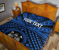Fiji Personalised Premium Quilt - Fiji Seal With Polynesian Tattoo Style ( Blue) - Polynesian Pride