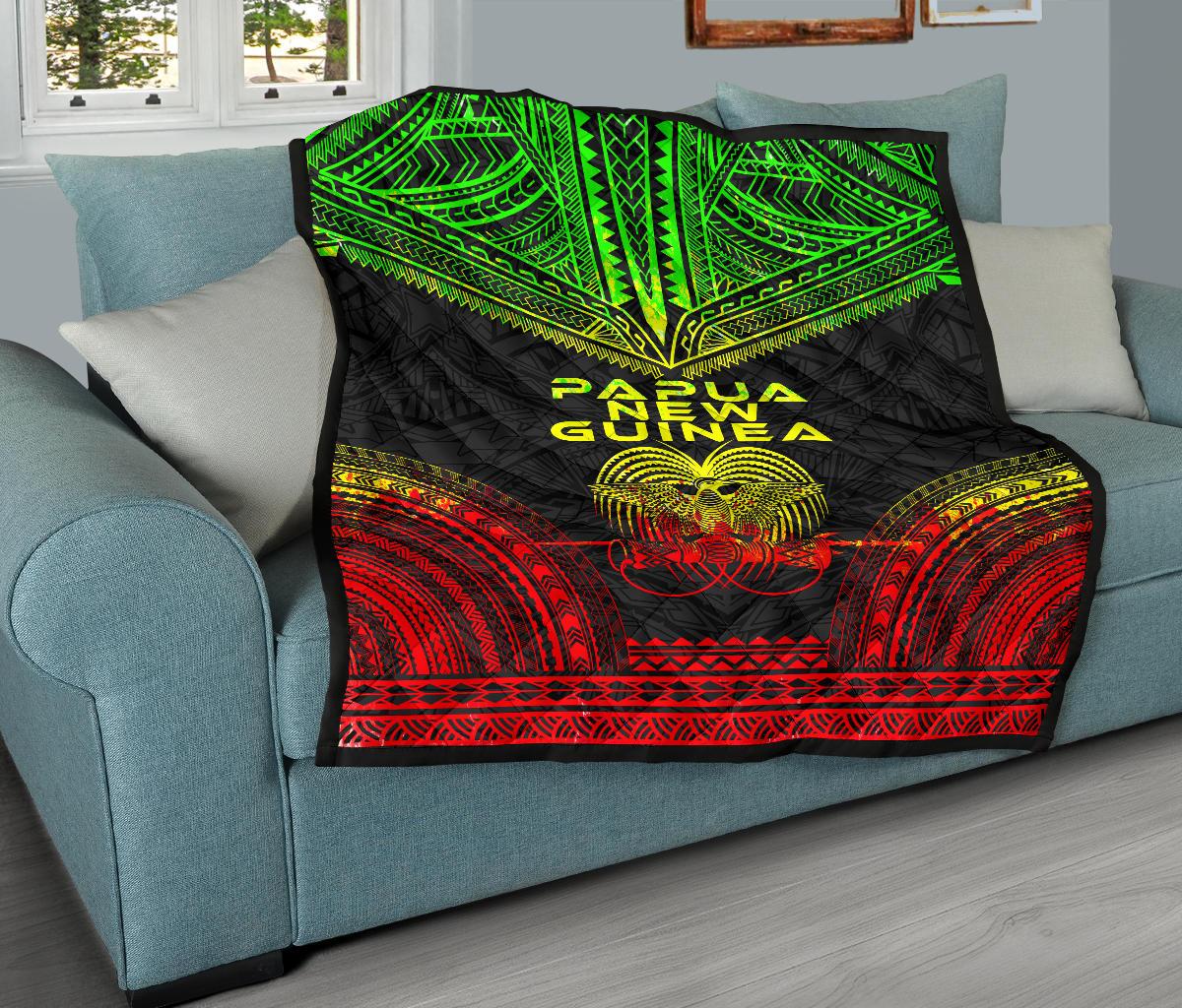 Papua New Guinea Premium Quilt - Papua New Guinea Coat Of Arms Polynesian Chief Reggae Version - Polynesian Pride