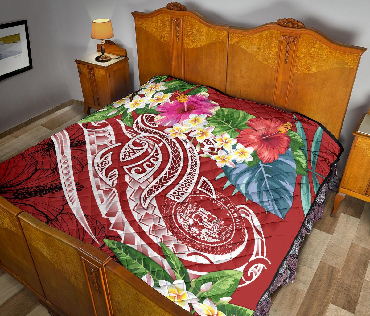 Polynesian Hawaii Premium Quilt - Summer Plumeria (Red) - Polynesian Pride