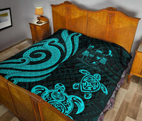 Fiji Polynesian Premium Quilt - Turquoise Tentacle Turtle Crest - Polynesian Pride
