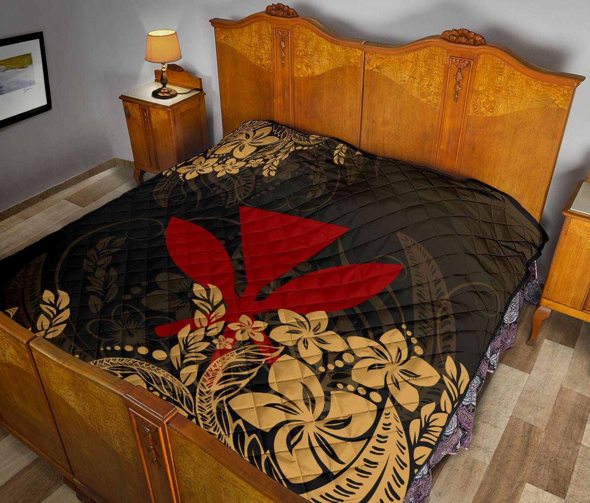 Hawaii Premium Quilt - Red Kanaka Maoli & Yellow Hibiscus Style - Polynesian Pride