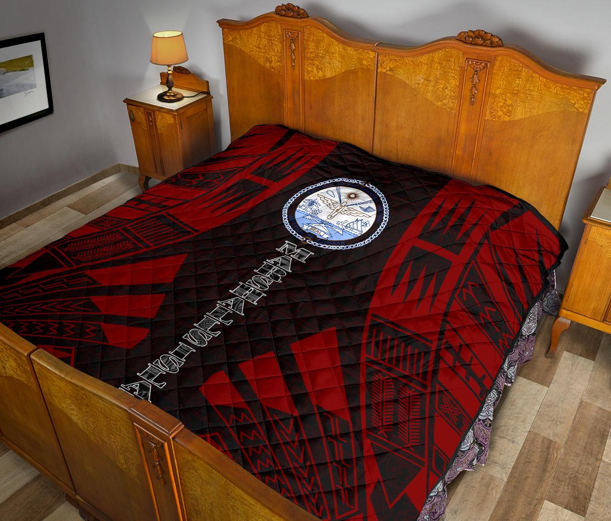 Marshall Islands Premium Quilt - Marshall Islands Seal Polynesian Red Tattoo - Polynesian Pride
