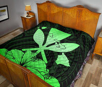 Hawaiian Kanaka Premium Quilt Hibiscus Polynesian Love Green - Polynesian Pride