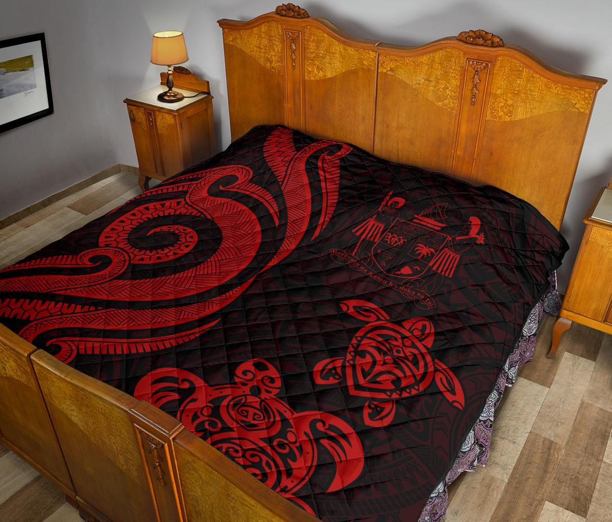Fiji Polynesian Premium Quilt - Red Tentacle Turtle Crest - Polynesian Pride