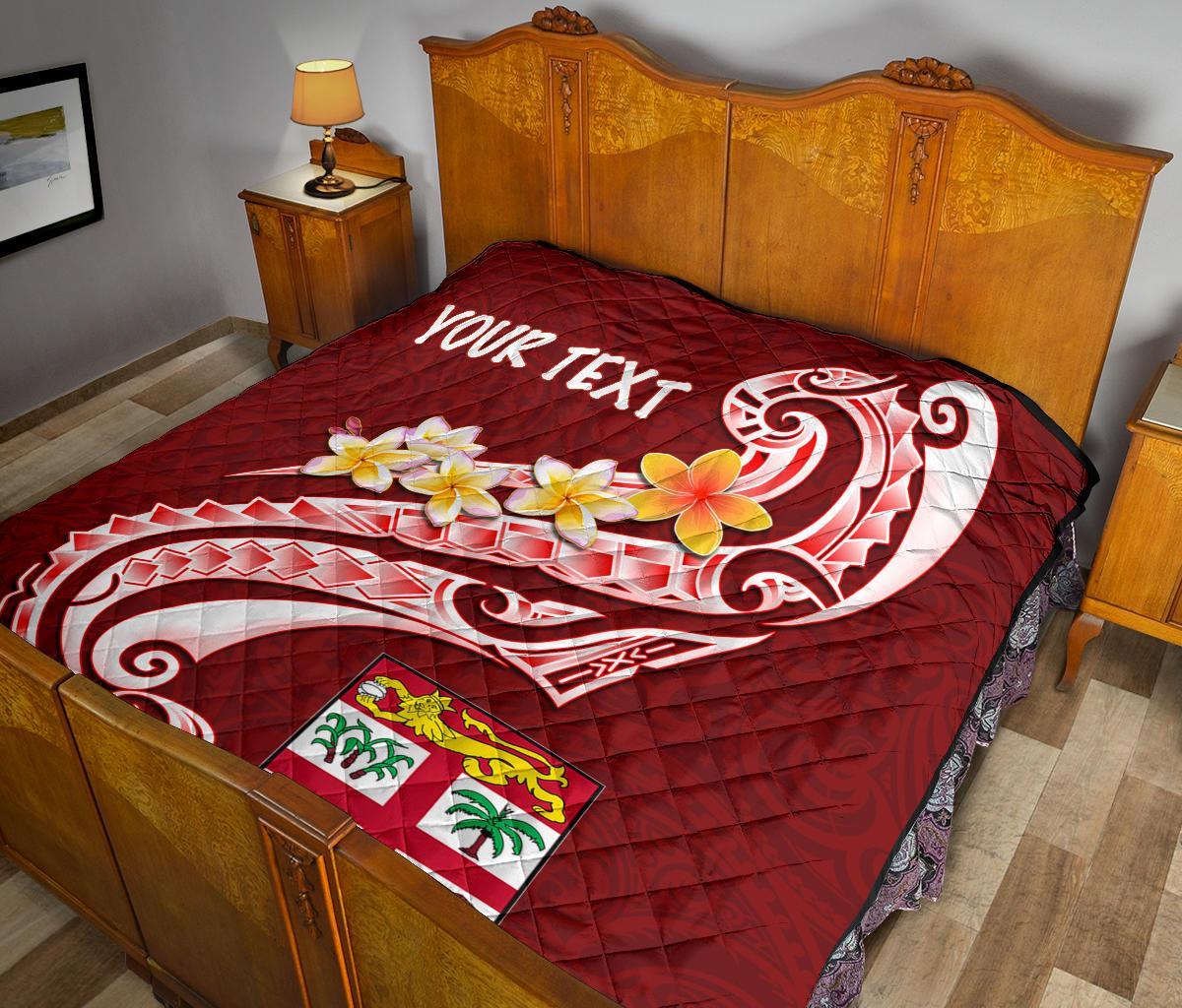 Fiji Custom Personalised Premium Quilt - Fiji Seal Polynesian Patterns Plumeria (Red) - Polynesian Pride