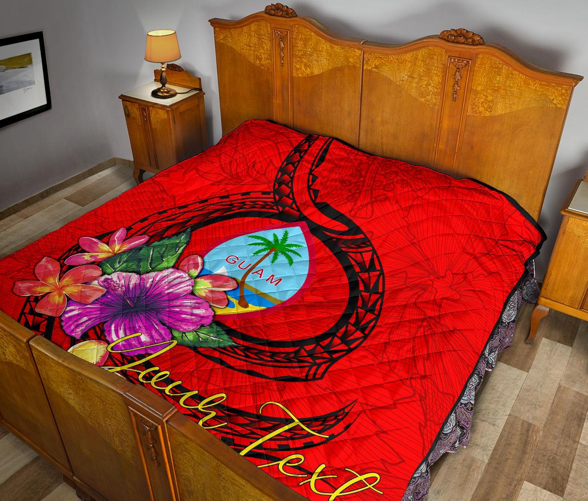 Guam Polynesian Custom Personalised Premium Quilt - Floral With Seal Red - Polynesian Pride