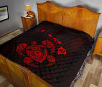 Hawaii Turtle Hibicus Map Premium Quilt - Red - Polynesian Pride