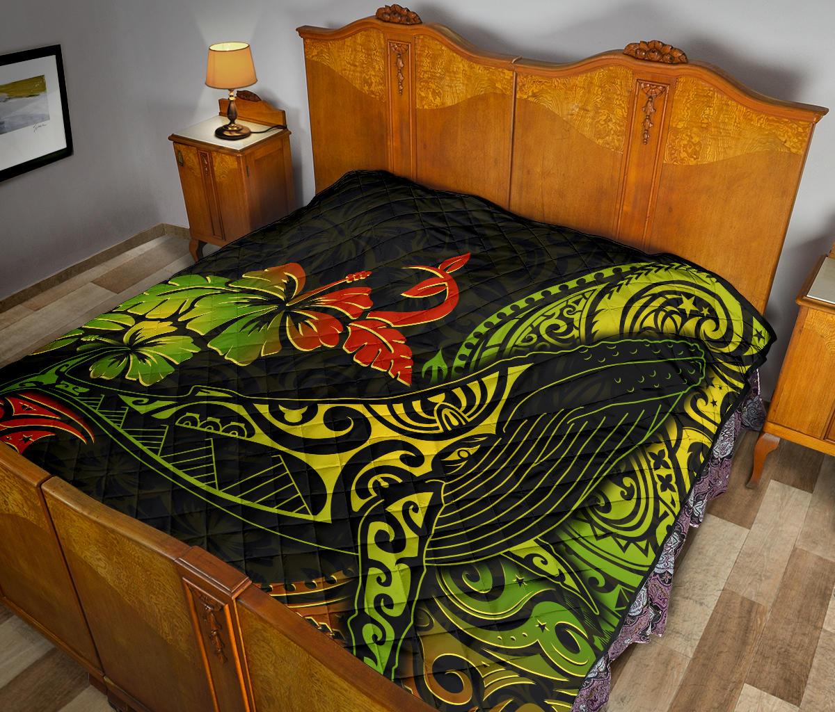 Hawaii Premium Quilt - Humpback Whale Hibiscus - Polynesian Pride