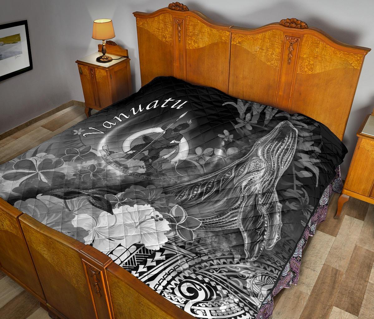 Vanuatu Premium Quilt - Humpback Whale with Tropical Flowers (White) - Polynesian Pride