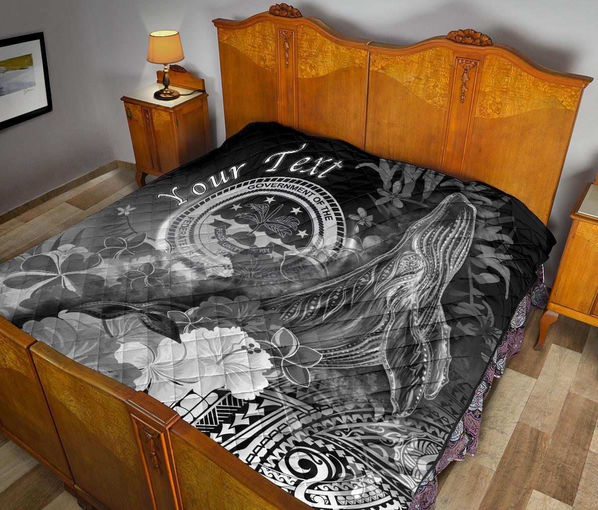 Federated States of Micronesia Custom Personalised Premium Quilts - Humpback Whale with Tropical Flowers (White) - Polynesian Pride