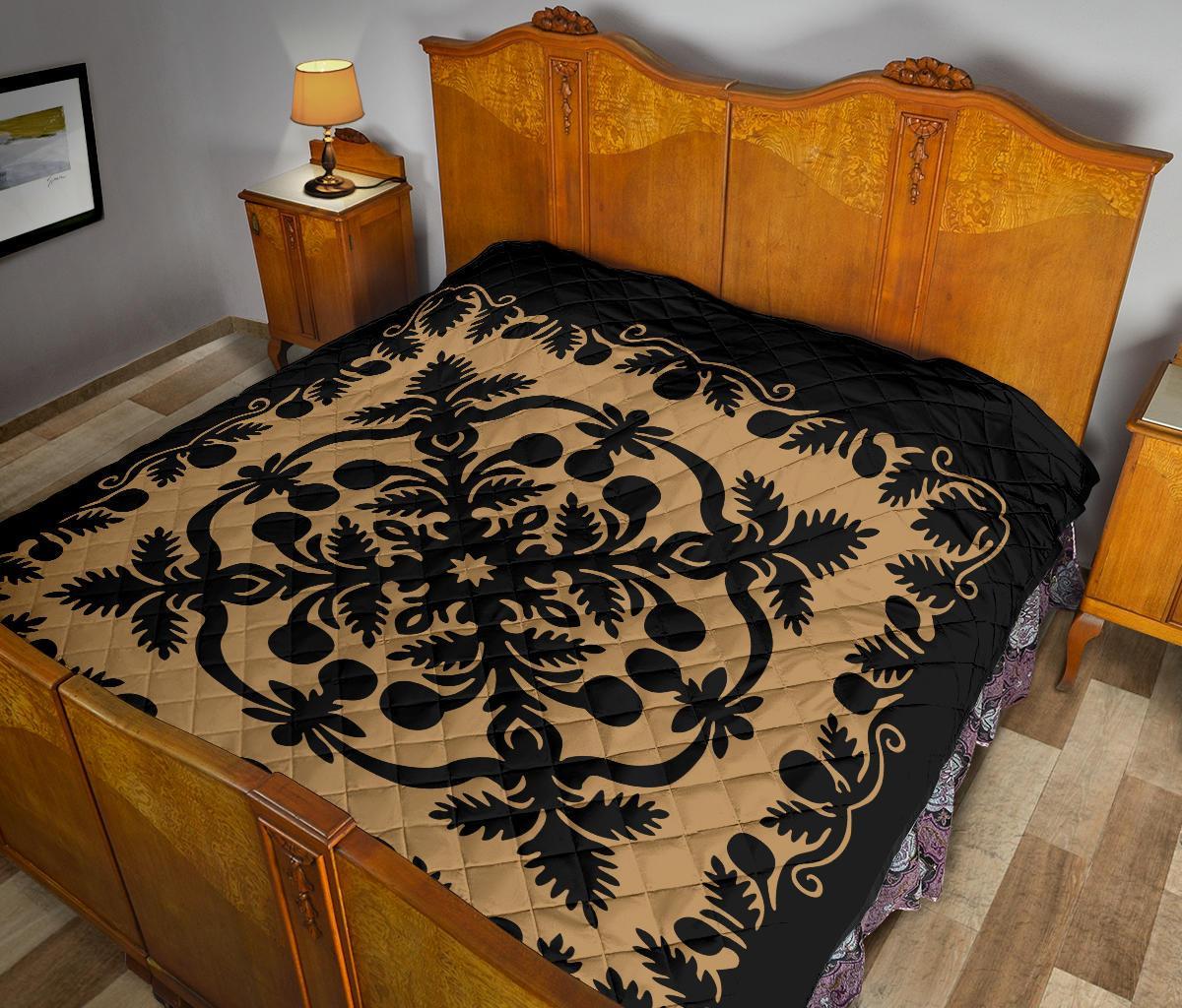 Hawaii Premium Quilt Royal Pattern - Black And Gold - Polynesian Pride
