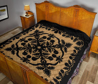 Hawaii Premium Quilt Royal Pattern - Black And Gold - Polynesian Pride