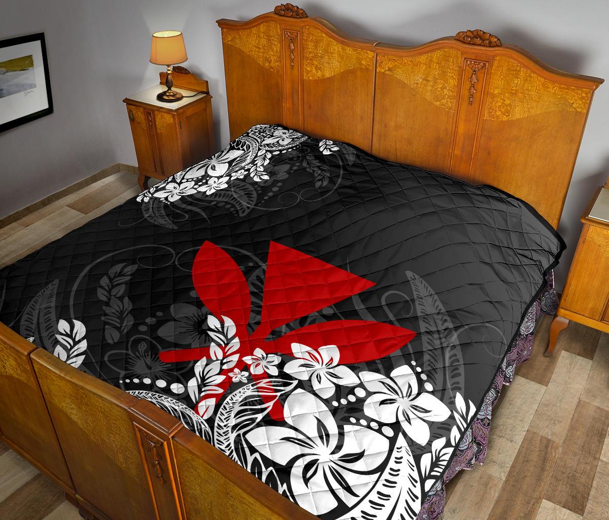 Hawaii Premium Quilt - Red Kanaka Maoli & White Hibiscus Style - Polynesian Pride