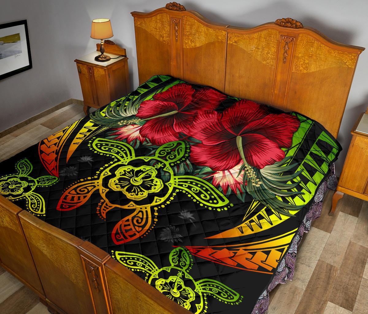 Hawaii Turtle Tropical Polynesian Premium Quilt - Iris Style - AH - Polynesian Pride