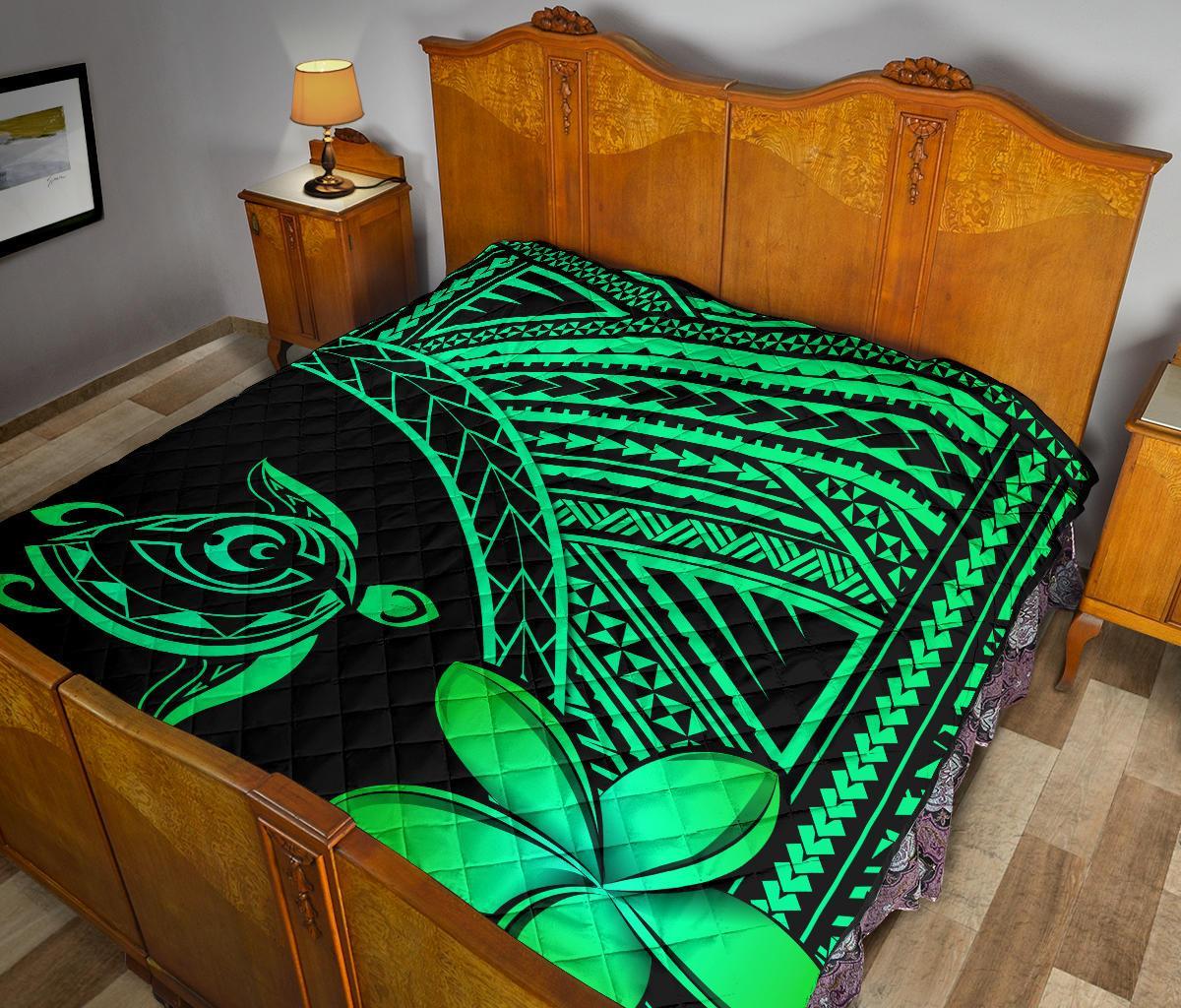 Hawaii Quilt - Hawaii Turtle Plumeria Quilt Green - Polynesian Pride