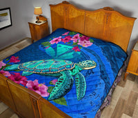 Hawaii Honu Aumakua Sea Hibiscus Premium Quilt - Nin Style - Polynesian Pride