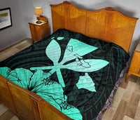 Hawaiian Kanaka Premium Quilt Hibiscus Polynesian Love Turquoise - Polynesian Pride