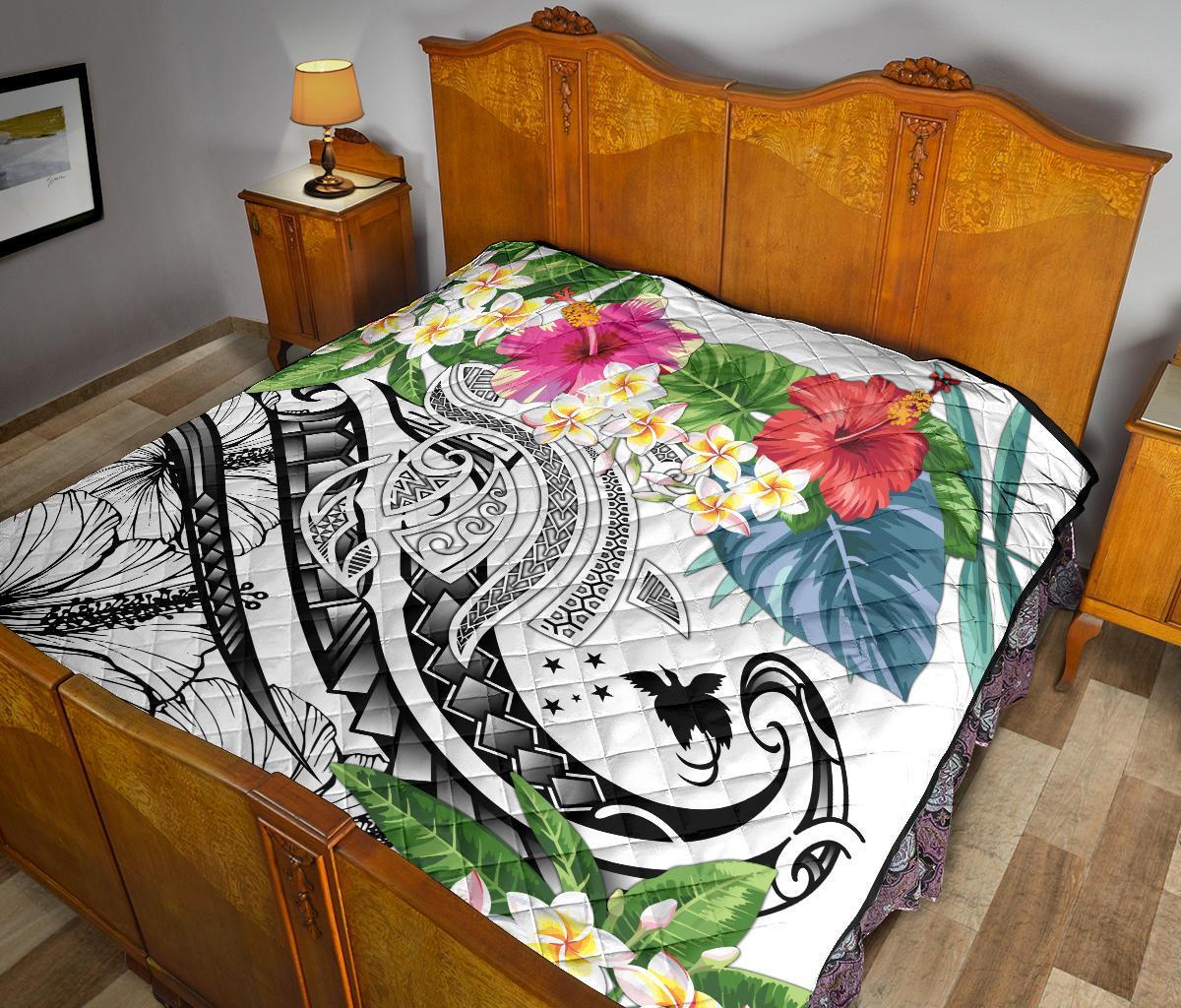 Papua New Guinea Polynesian Premium Quilt - Summer Plumeria (White) - Polynesian Pride