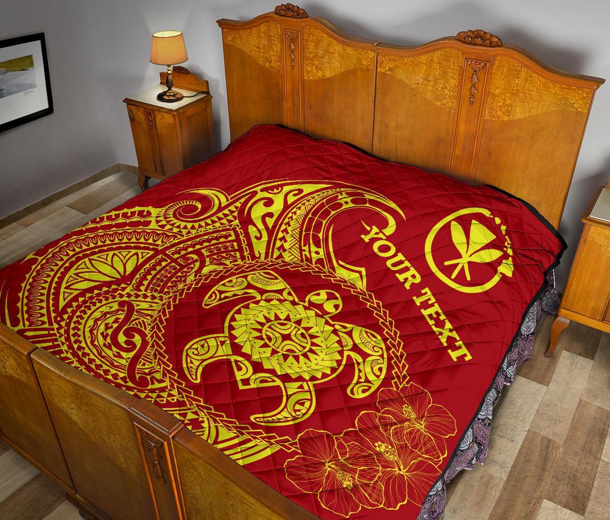 Hawaii Polynesian Personalised Premium Quilt - Vintage Polynesian Turtle (Red) - Polynesian Pride