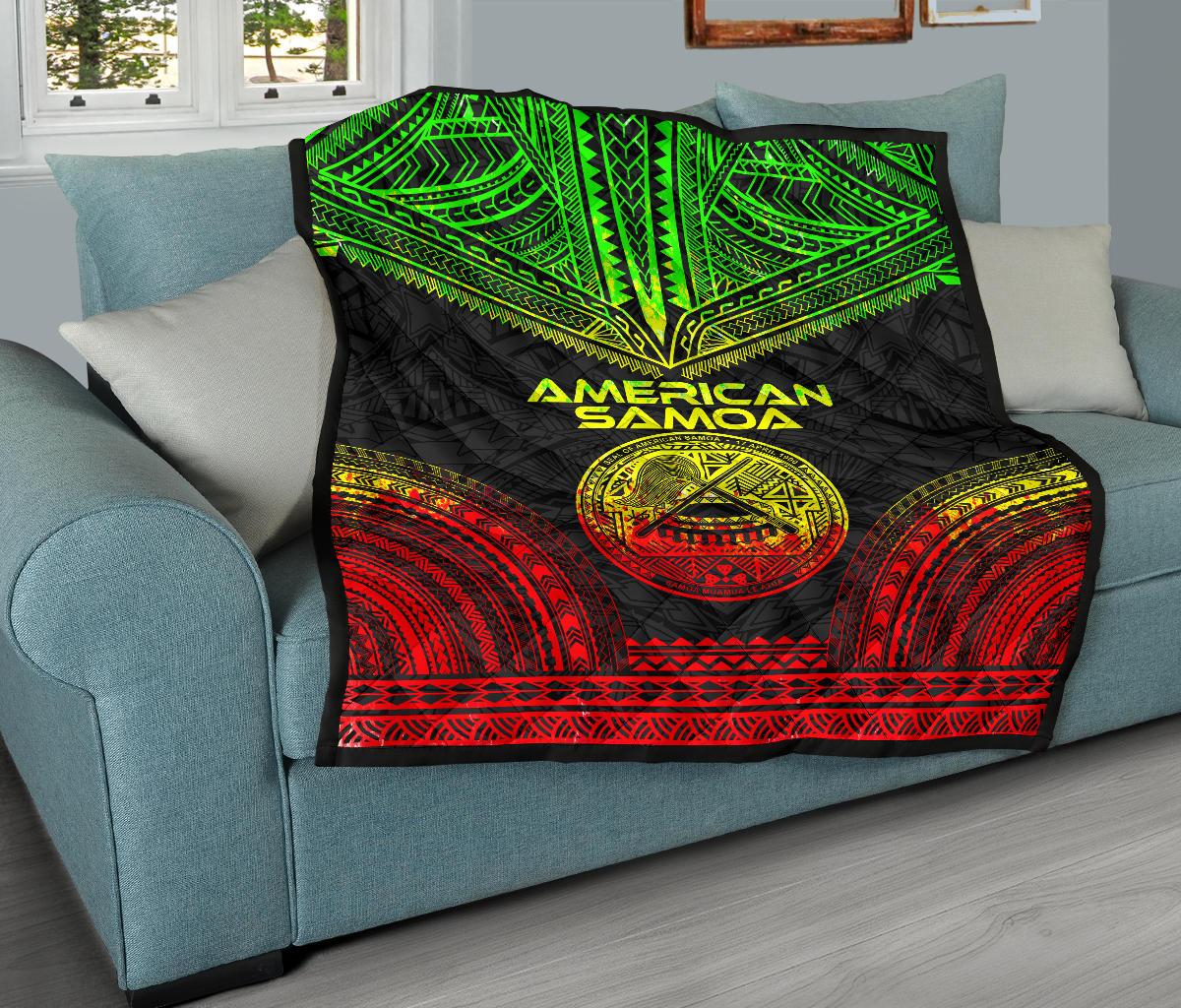 American Samoa Premium Quilt - American Samoa Seal Polynesian Chief Reggae Version - Polynesian Pride