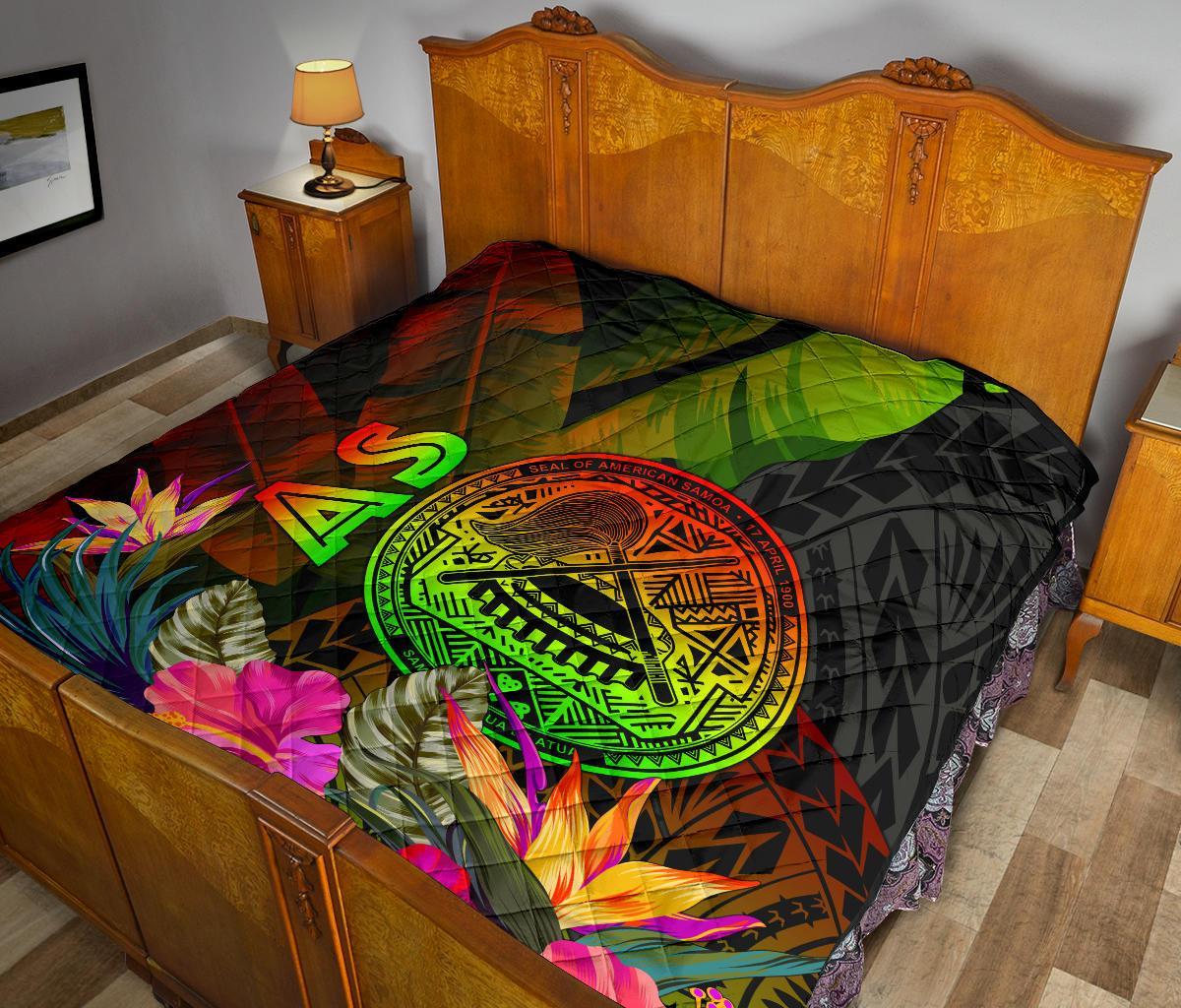 American Samoa Polynesian Premium Quilt - Hibiscus and Banana Leaves - Polynesian Pride