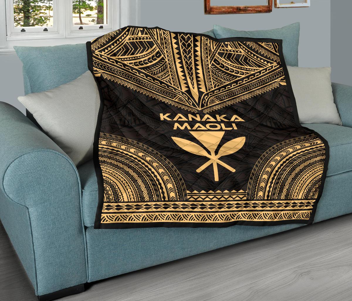 Hawaii Premium Quilt - Kanaka Maoli Polynesian Chief Gold Version - Polynesian Pride