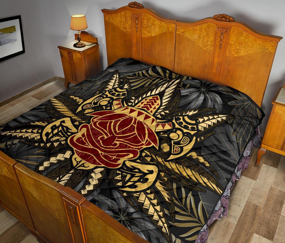 Hawaii Turtle Polynesian Tropical Gold Premium Quilt - Alone Style - AH - Polynesian Pride