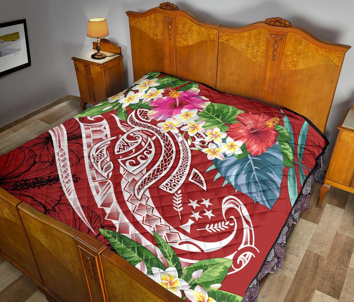 Kosrae Polynesian Premium Quilt - Summer Plumeria (Red) - Polynesian Pride