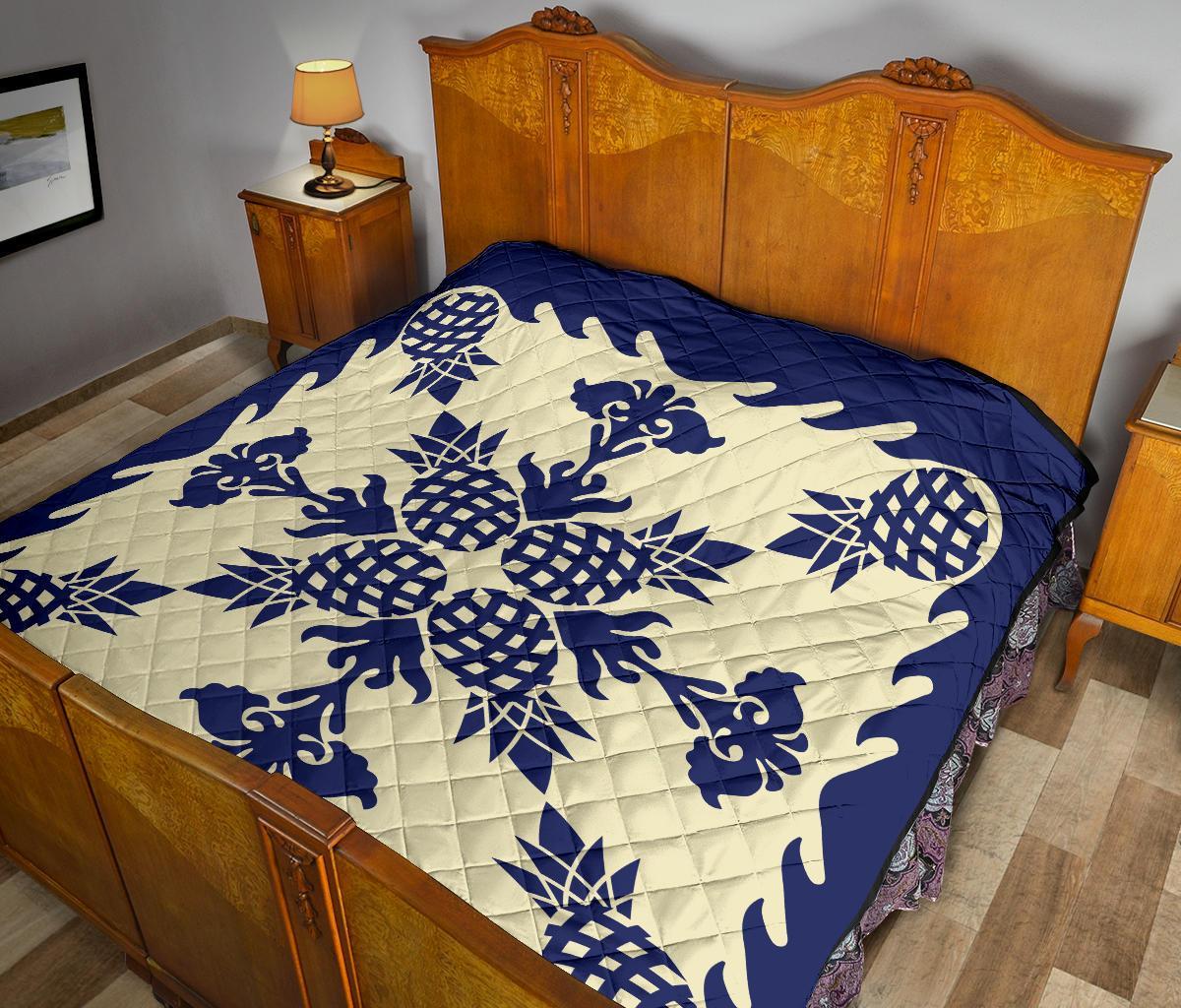 Hawaiian Pineapple Pattern Premium Quilt - Blue - Argu Style - AH - Polynesian Pride