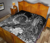 Chuuk Premium Quilt - Humpback Whale with Tropical Flowers (White) - Polynesian Pride