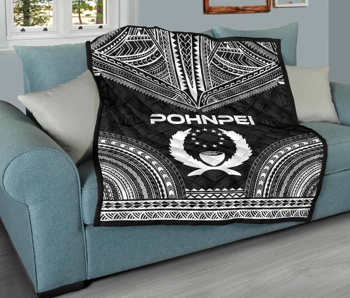 Pohnpei Premium Quilt - Pohnpie Flag Polynesian Chief Black Version - Polynesian Pride