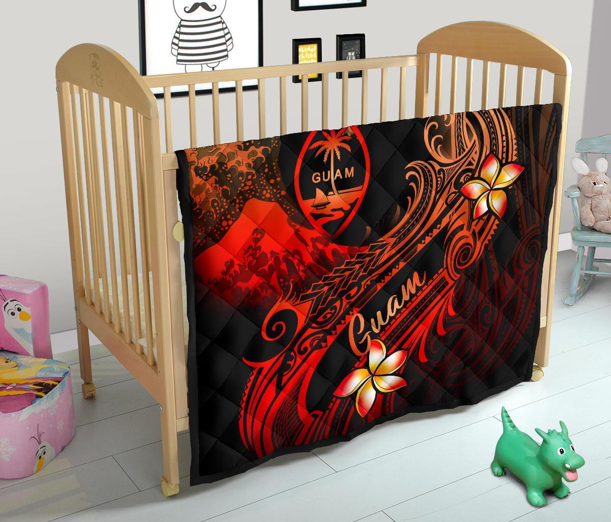 Guam Polynesian Premium Quilt - Plumeria Flowers And Waves - Polynesian Pride