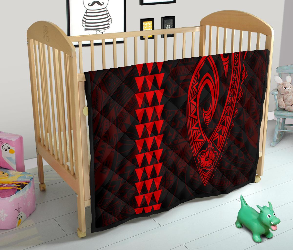 Hawaii Kakau Makau Fish Hook Polynesian Premium Quilt - Red - Polynesian Pride