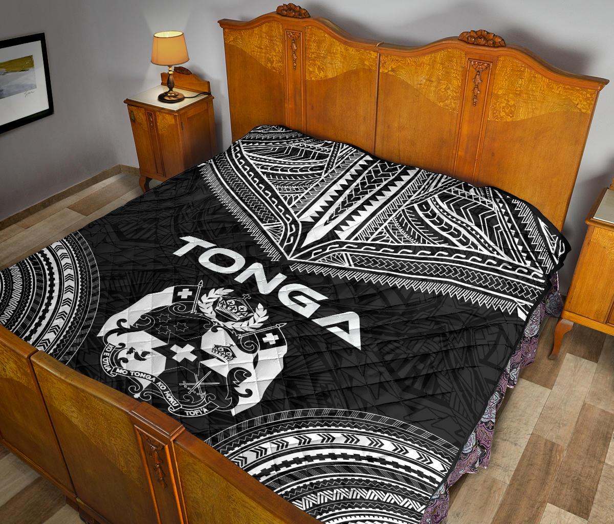 Tonga Premium Quilt - Tonga Coat Of Arms Polynesian Chief Black Version - Polynesian Pride