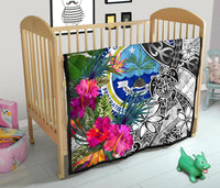 Federated States of Micronesia Premium Quilt White - Turtle Plumeria Banana Leaf - Polynesian Pride