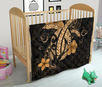 Hawaii Turtle Flower Polynesian Premium Quilt - Gold - Polynesian Pride