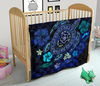 Hawaiian Blue Ocean Honu And Flowers Premium Quilt - Polynesian Pride