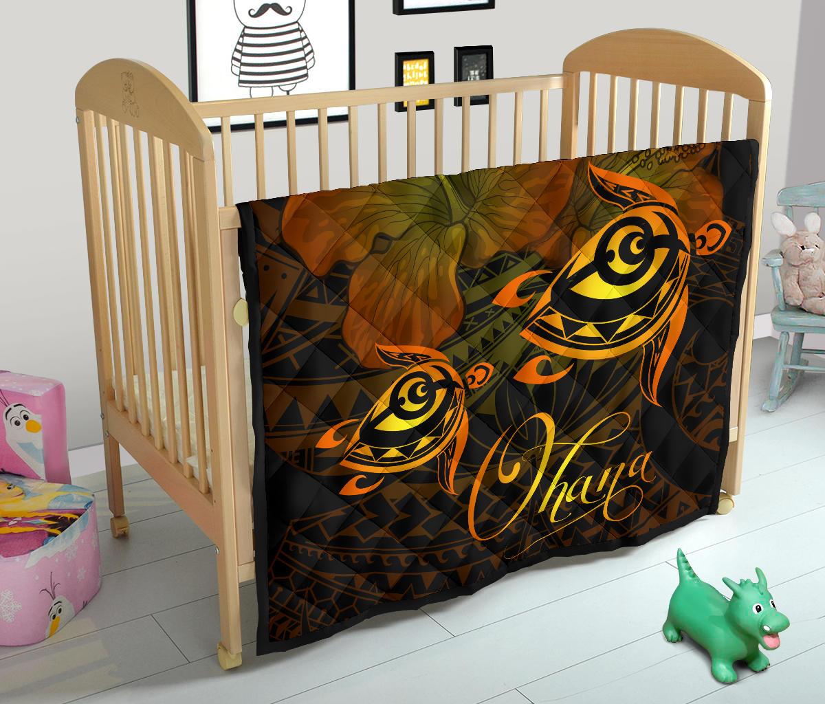 Hawaii Turtle Ohana Hibiscus Poly Premium Quilt Yellow - Polynesian Pride