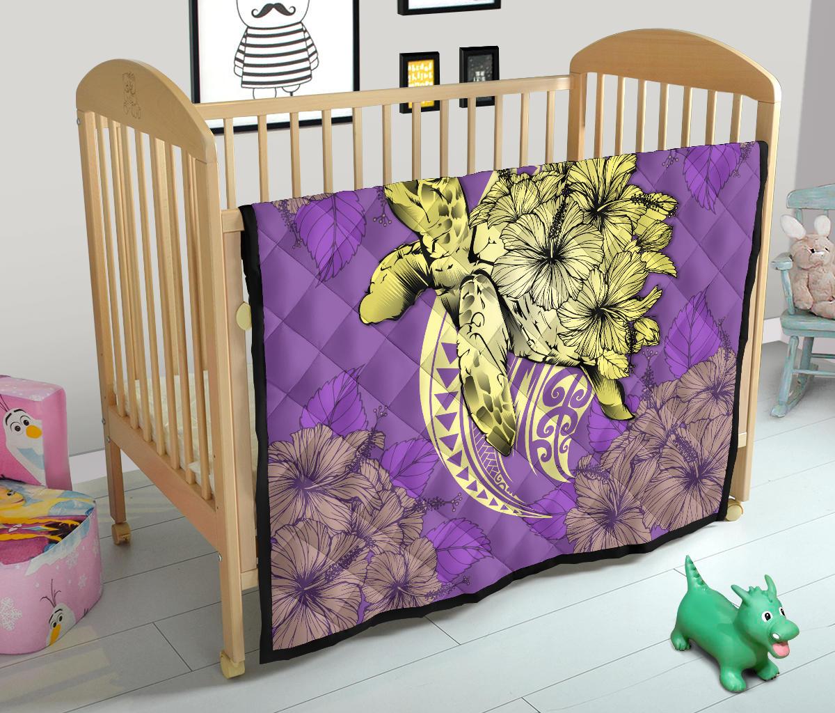 Hawaii Polynesian Turtle Hibiscus Premium Quilt - Yellow - Polynesian Pride